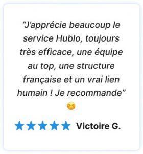 avis 5 étoiles d'un client satisfait du service Hublo. Met en avant le coté proximité, local et humain du service à domicile Hublo